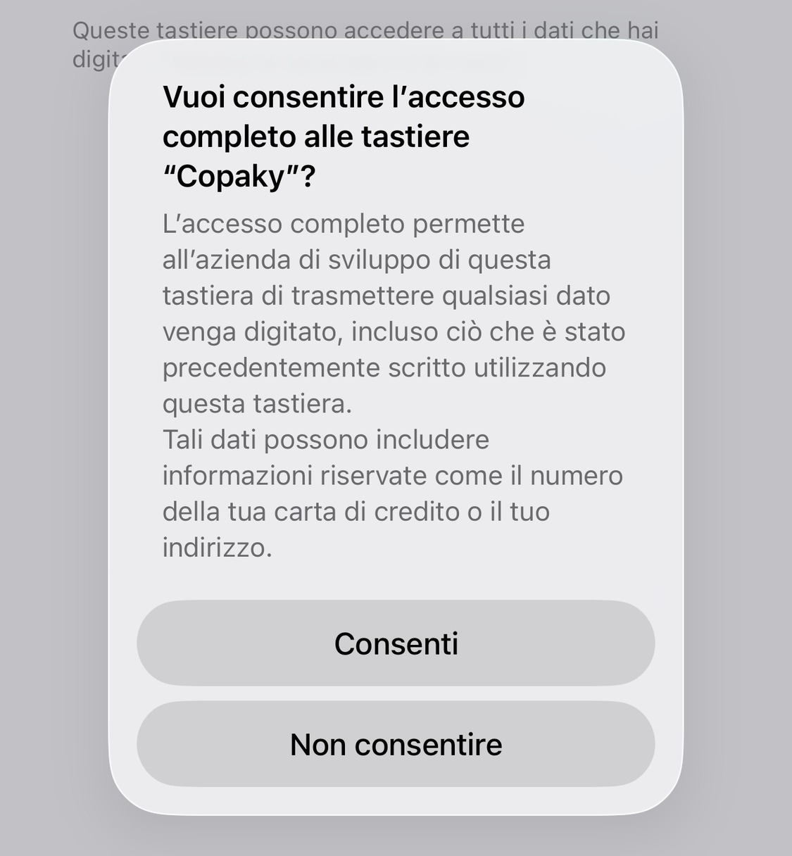 L'avviso di iOS «Consentire l'accesso completo?»