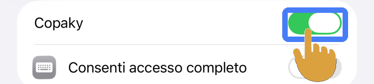 L'interruttore «Copaky» acceso